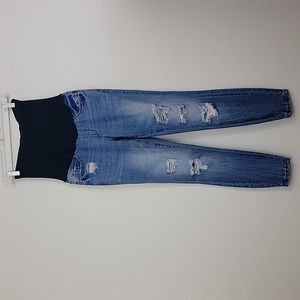 Indigo Poppy Maternity Distressed & Faded Slim Blue Jeans S